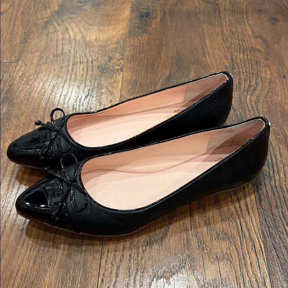 Kate Spade Black Patent Flats with Bow Detail